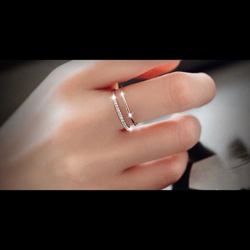 Yellow Gold Filled Dual White Zircon Adjustable Ring - Picture 3 of 3